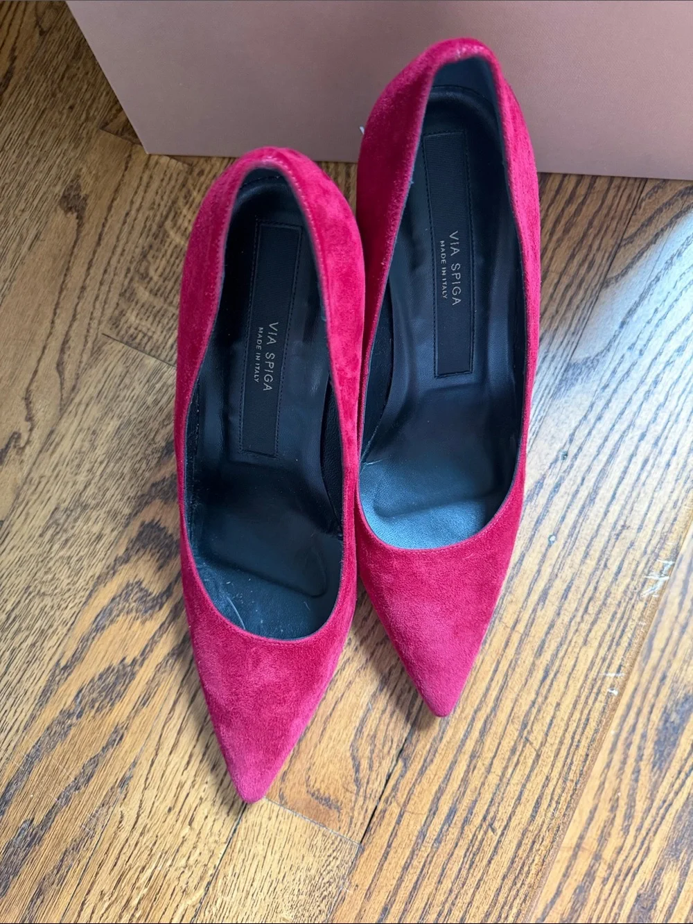 Via Spiga “Nikole” Ruby Red Suede Pointed-Toe Stiletto Pumps Sz 9 (box incl.)